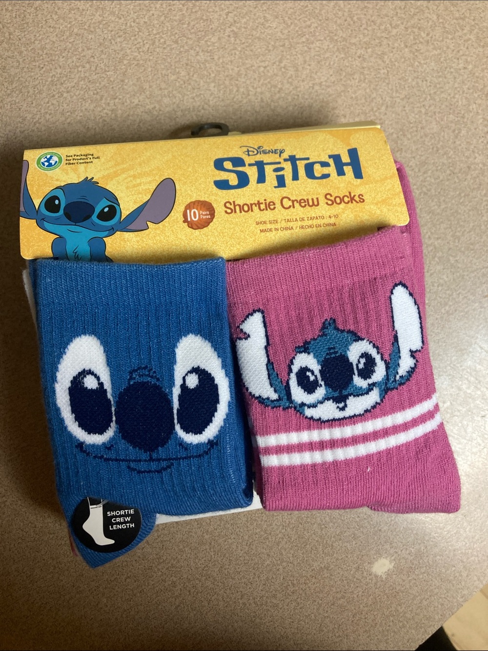 Disney Stitch ladies Shortie Crew Socks - Blue & Pink